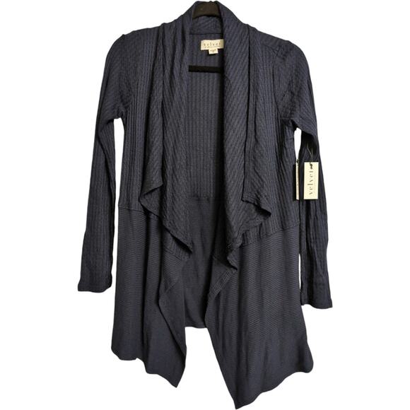 NWT Velvet By Graham & Spencer Navy Long Sleeve Open Front Drape Cardigan Size S - Picture 1 of 9